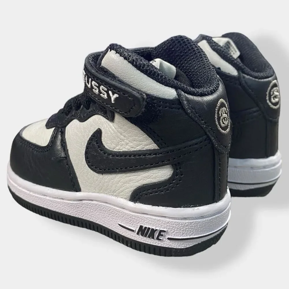 Nike x Stussy Air Force 1 Mid TD Black / White Toddler size 4C DN4160-002 New